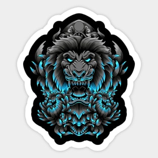 angry lion with flower and ornaments Sticker